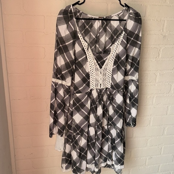 Free Peoplee dress boho plaid crochet medium bohemian grunge - Picture 2 of 6